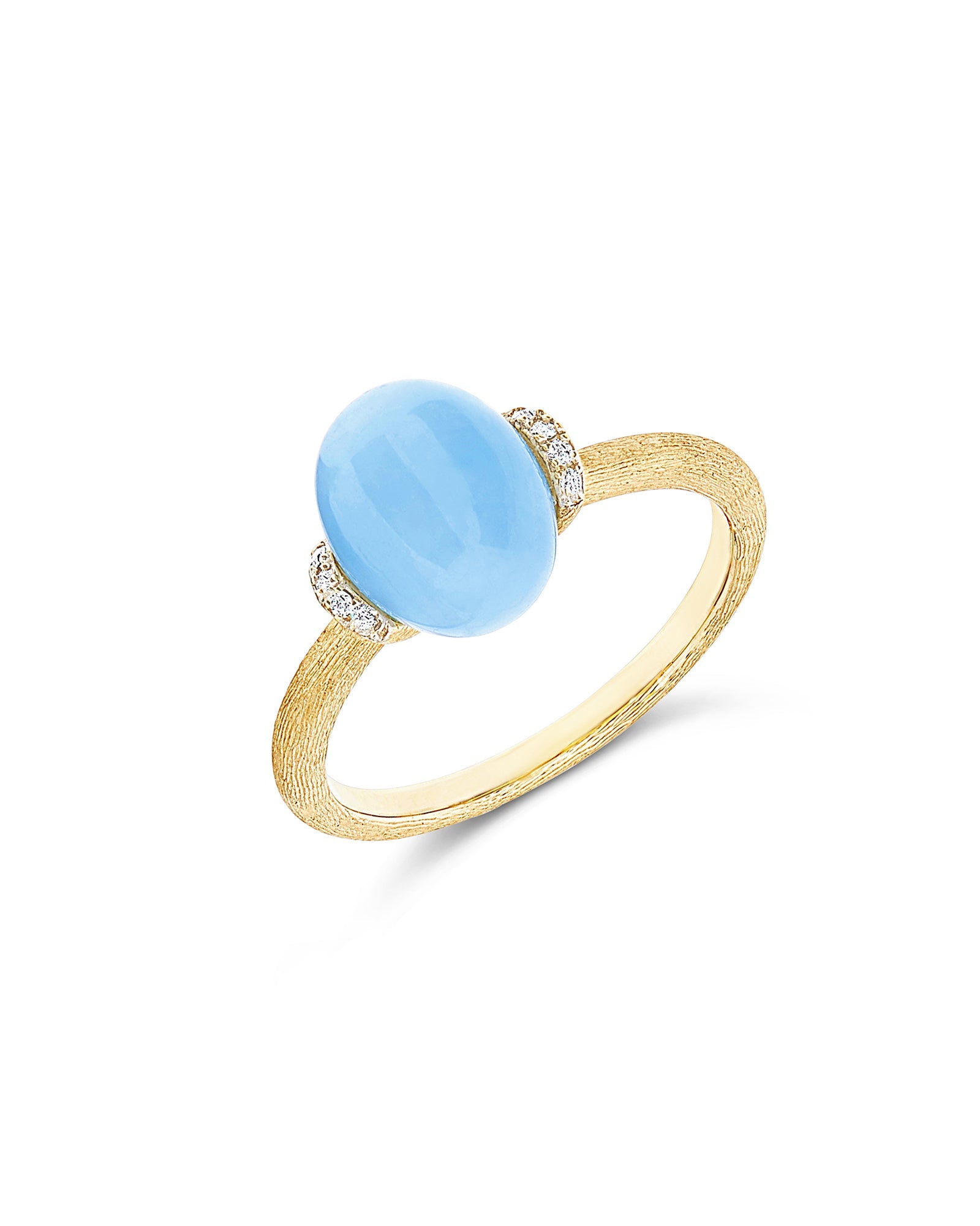 "Azure" goud, diamanten en melkachtige aquamarijnring (klein)