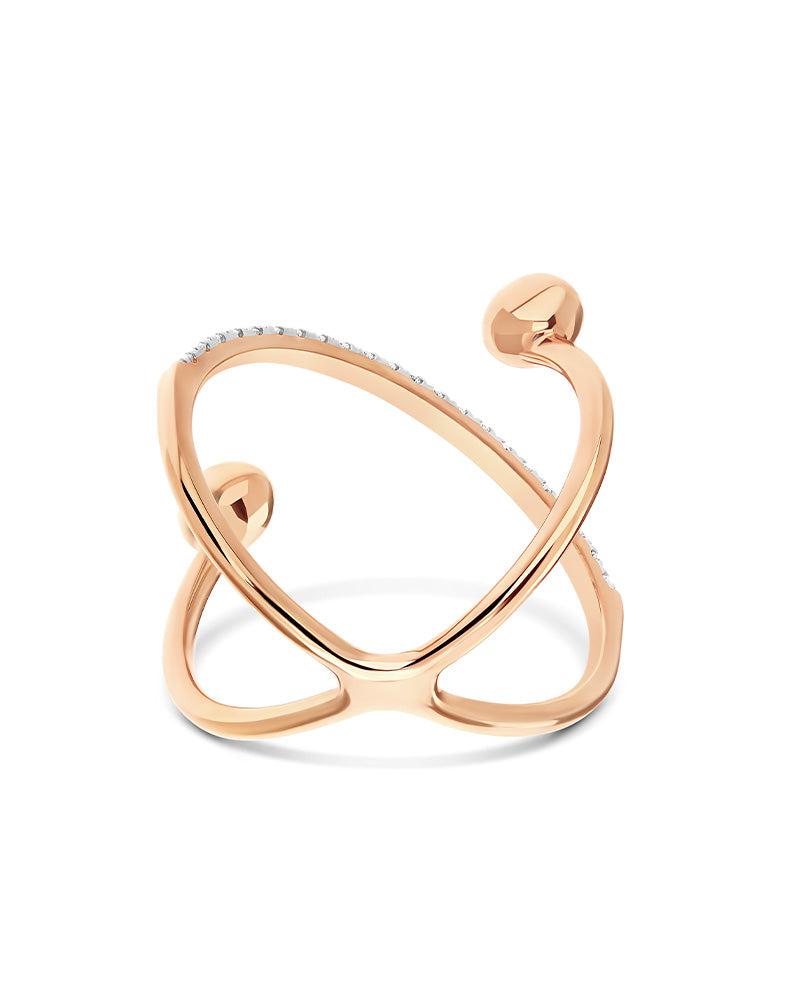 "Dancing élite" roségouden ring met boules en diamanten gekruist (klein)