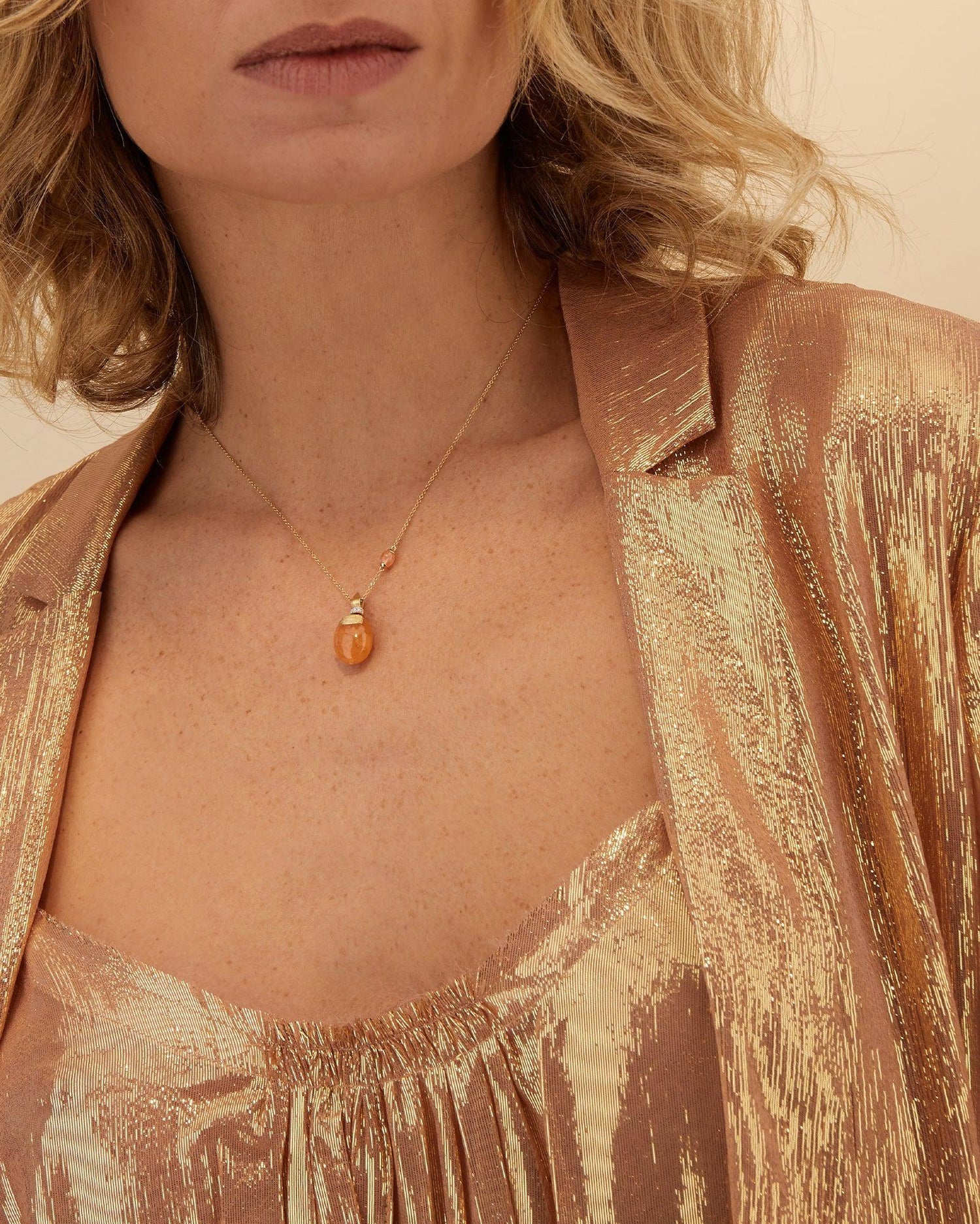 PETRA "AMULETS" GOLD, DIAMONDS AND ORANGE AVENTURINE PENDANT (MEDIUM)