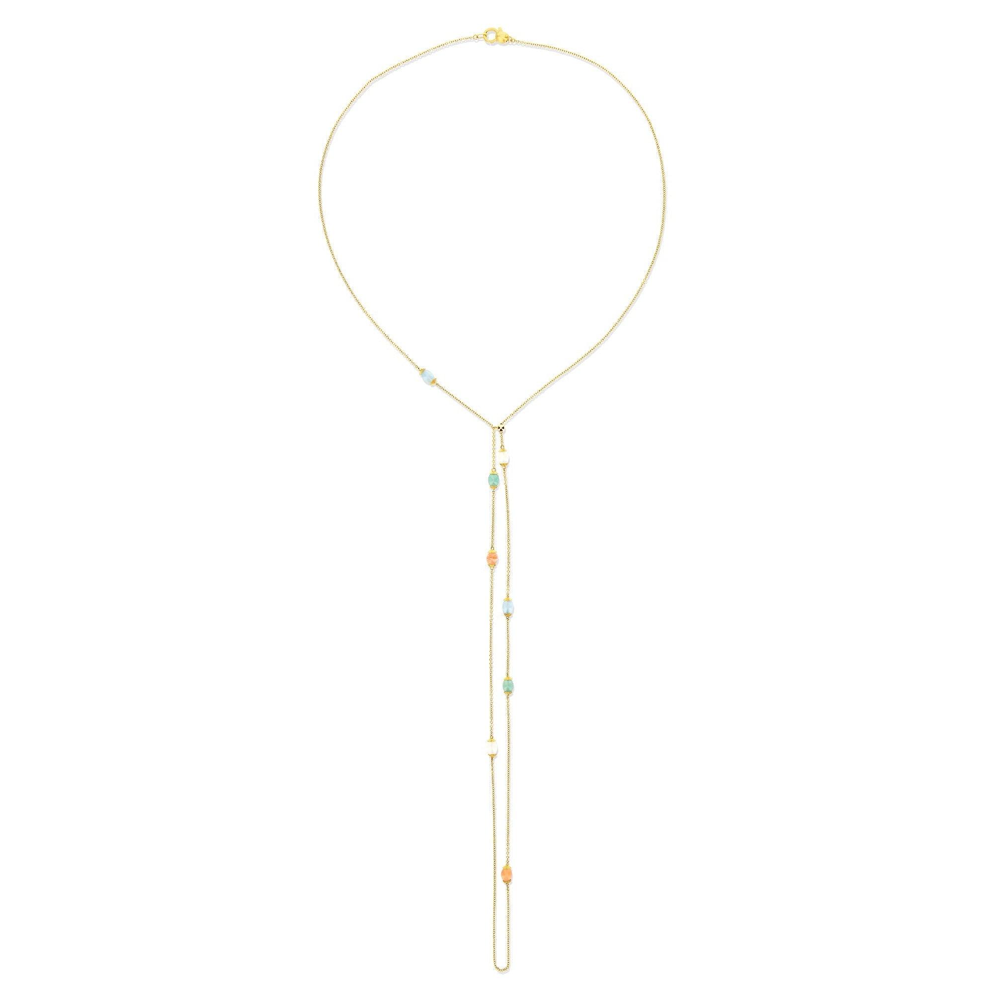 RAINBOW "AMULETS" GOLD AND NATURAL STONES CONVERTIBLE NECKLACE (LARGE)